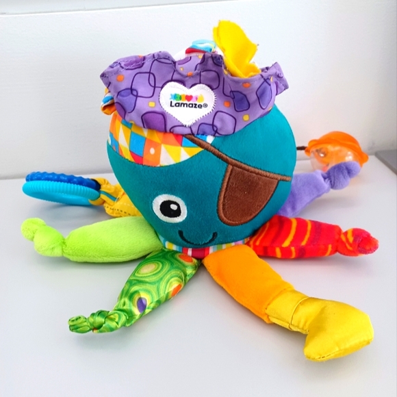 •Tomy Lamaze Pirate Octopus Baby 8" Plush Rattle Mirror Sensory Fabrics Clip On - Picture 2 of 11